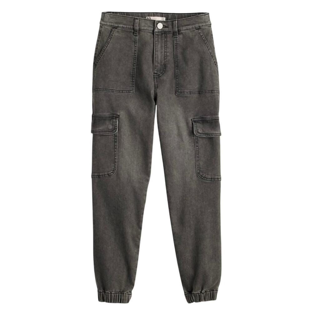 Black denim Cargo Jogger Jeans Y2K Grunge Streetwear Utility Pants Size Medium - Picture 2 of 8